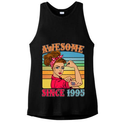 Awesome Since 1995 30th Birthday Messy Bun Rosie The Riveter Ladies PosiCharge Tri-Blend Wicking Tank