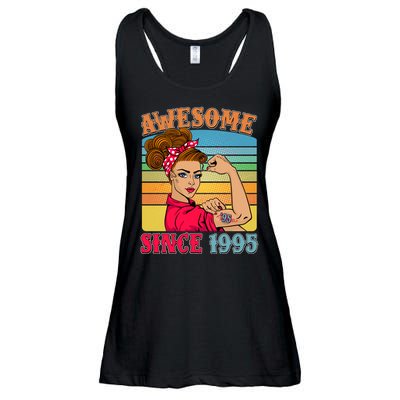 Awesome Since 1995 30th Birthday Messy Bun Rosie The Riveter Ladies Essential Flowy Tank