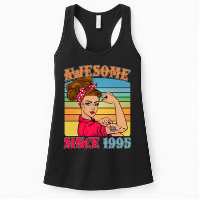 Awesome Since 1995 30th Birthday Messy Bun Rosie The Riveter Womens Tank Top