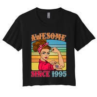 Awesome Since 1995 30th Birthday Messy Bun Rosie The Riveter Women's Crop Top Tee