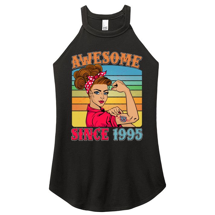Awesome Since 1995 30th Birthday Messy Bun Rosie The Riveter Women's Perfect Tri Rocker Tank