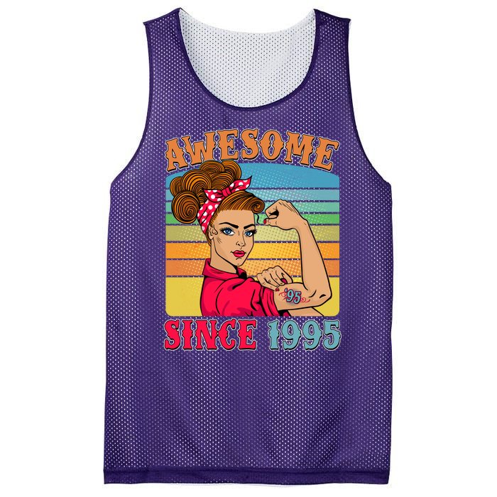 Awesome Since 1995 30th Birthday Messy Bun Rosie The Riveter Mesh Reversible Basketball Jersey Tank