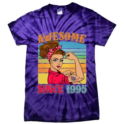 Awesome Since 1995 30th Birthday Messy Bun Rosie The Riveter Tie-Dye T-Shirt