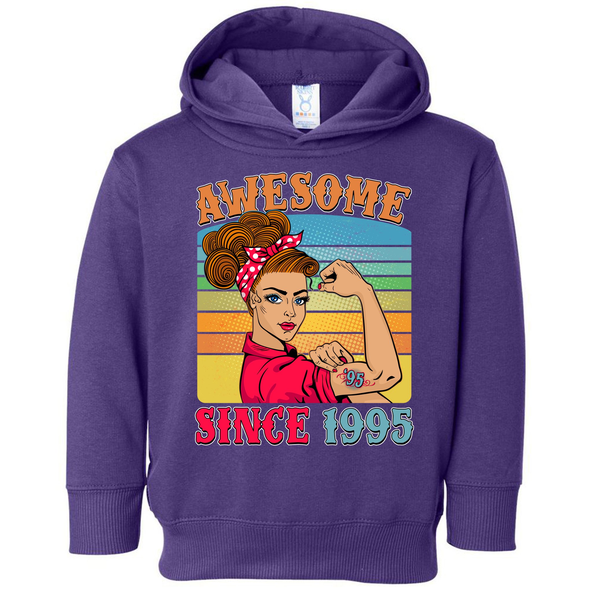 Awesome Since 1995 30th Birthday Messy Bun Rosie The Riveter Toddler Hoodie