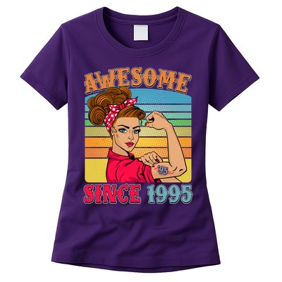 Awesome Since 1995 30th Birthday Messy Bun Rosie The Riveter Womens T-Shirt