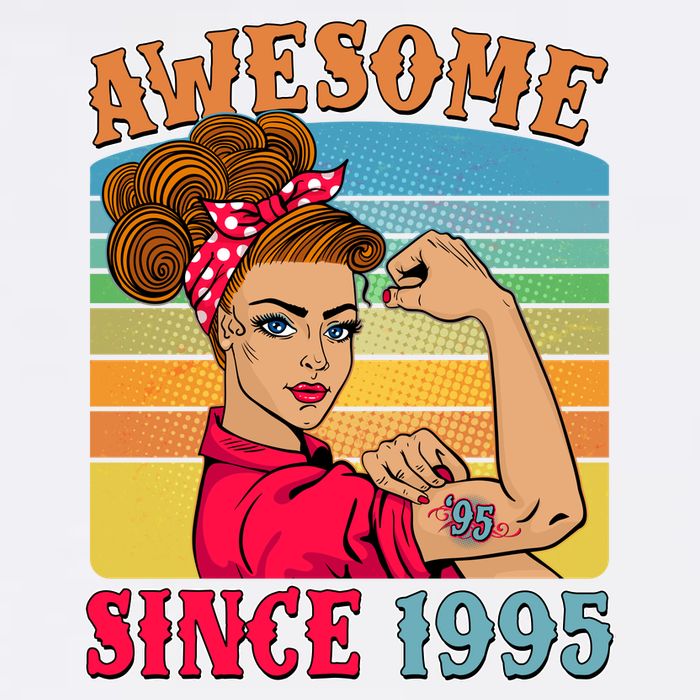 Awesome Since 1995 30th Birthday Messy Bun Rosie The Riveter Garment-Dyed Sweatshirt