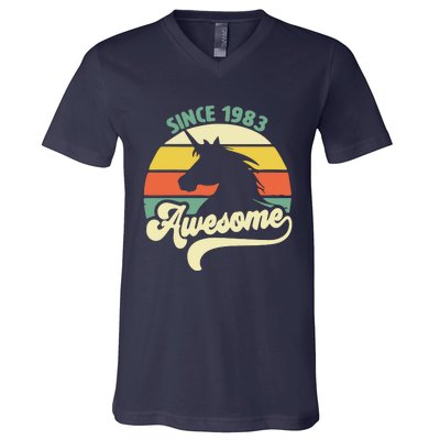 Awesome Since 1983 Retro Unicorn Birthday V-Neck T-Shirt