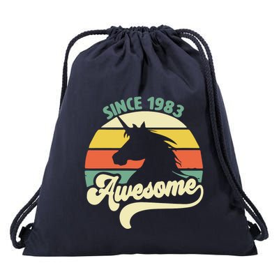 Awesome Since 1983 Retro Unicorn Birthday Drawstring Bag