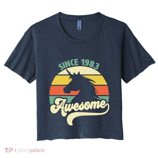 Awesome Since 1983 Retro Unicorn Birthday Crop Top
