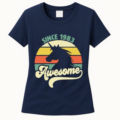 Awesome Since 1983 Retro Unicorn Birthday Womens T-Shirt