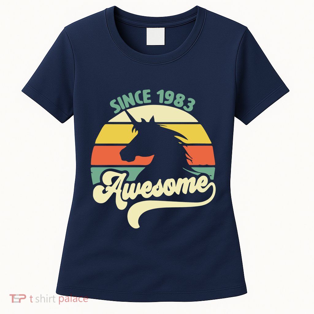 Awesome Since 1983 Retro Unicorn Birthday Womens T-Shirt