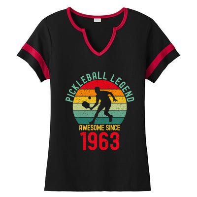 Awesome Since 1963 Retro 60th Pickleball Legend Ladies Halftime Notch Neck Tee