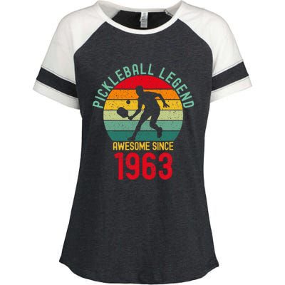 Awesome Since 1963 Retro 60th Pickleball Legend Enza Ladies Jersey Colorblock Tee