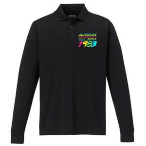 Awesome Since 1983 80s Retro 40th Birthday Performance Long Sleeve Polo