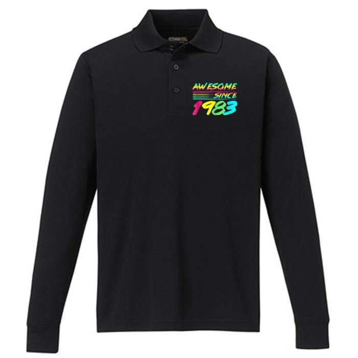 Awesome Since 1983 80s Retro 40th Birthday Performance Long Sleeve Polo