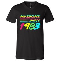 Awesome Since 1983 80s Retro 40th Birthday V-Neck T-Shirt