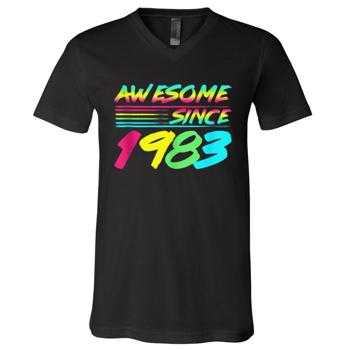 Awesome Since 1983 80s Retro 40th Birthday V-Neck T-Shirt