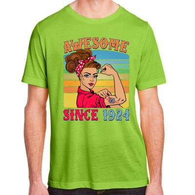 Awesome Since 1924 100th Birthday Messy Bun Rosie The Riveter Adult ChromaSoft Performance T-Shirt