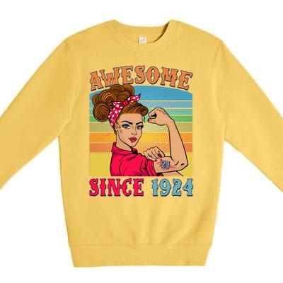 Awesome Since 1924 100th Birthday Messy Bun Rosie The Riveter Premium Crewneck Sweatshirt