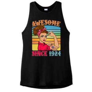 Awesome Since 1924 100th Birthday Messy Bun Rosie The Riveter Ladies PosiCharge Tri-Blend Wicking Tank