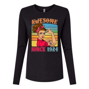 Awesome Since 1924 100th Birthday Messy Bun Rosie The Riveter Womens Cotton Relaxed Long Sleeve T-Shirt