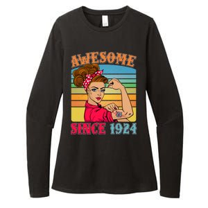 Awesome Since 1924 100th Birthday Messy Bun Rosie The Riveter Womens CVC Long Sleeve Shirt