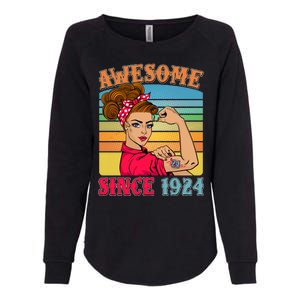 Awesome Since 1924 100th Birthday Messy Bun Rosie The Riveter Womens California Wash Sweatshirt