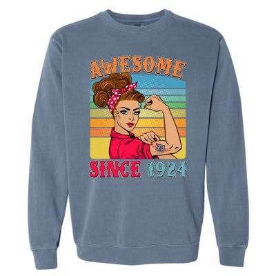 Awesome Since 1924 100th Birthday Messy Bun Rosie The Riveter Garment-Dyed Sweatshirt