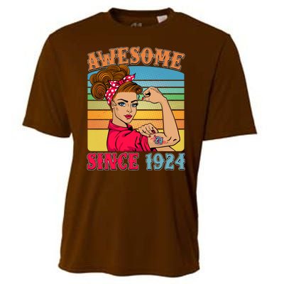 Awesome Since 1924 100th Birthday Messy Bun Rosie The Riveter Cooling Performance Crew T-Shirt