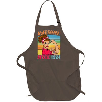 Awesome Since 1924 100th Birthday Messy Bun Rosie The Riveter Full-Length Apron With Pockets