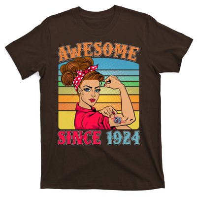 Awesome Since 1924 100th Birthday Messy Bun Rosie The Riveter T-Shirt