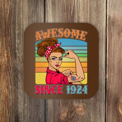 Awesome Since 1924 100th Birthday Messy Bun Rosie The Riveter Coaster