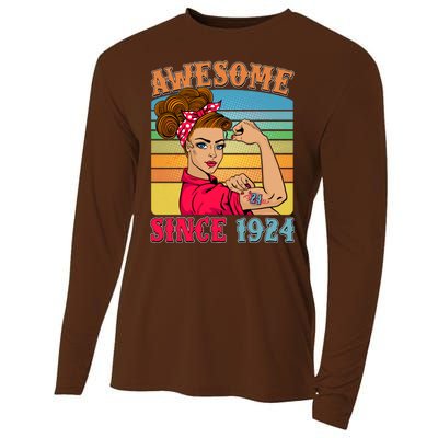 Awesome Since 1924 100th Birthday Messy Bun Rosie The Riveter Cooling Performance Long Sleeve Crew