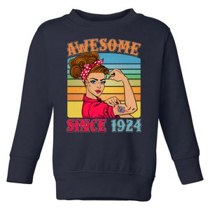 Awesome Since 1924 100th Birthday Messy Bun Rosie The Riveter Toddler Sweatshirt