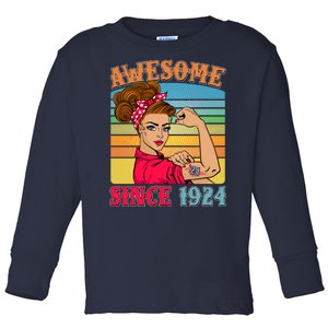 Awesome Since 1924 100th Birthday Messy Bun Rosie The Riveter Toddler Long Sleeve Shirt