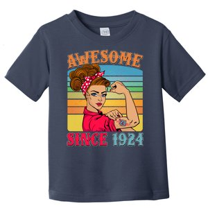 Awesome Since 1924 100th Birthday Messy Bun Rosie The Riveter Toddler T-Shirt