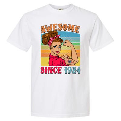 Awesome Since 1924 100th Birthday Messy Bun Rosie The Riveter Garment-Dyed Heavyweight T-Shirt