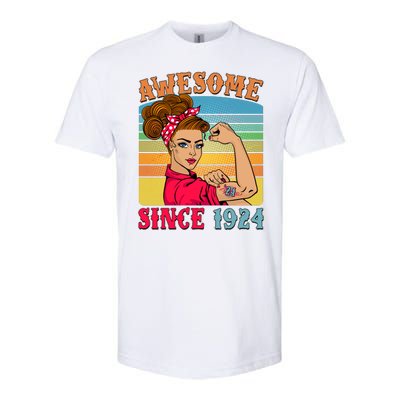 Awesome Since 1924 100th Birthday Messy Bun Rosie The Riveter Softstyle CVC T-Shirt