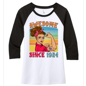 Awesome Since 1924 100th Birthday Messy Bun Rosie The Riveter Women's Tri-Blend 3/4-Sleeve Raglan Shirt