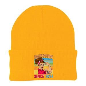 Awesome Since 1934 90th Birthday Messy Bun Rosie The Riveter Knit Cap Winter Beanie