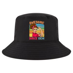 Awesome Since 1934 90th Birthday Messy Bun Rosie The Riveter Cool Comfort Performance Bucket Hat