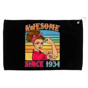 Awesome Since 1934 90th Birthday Messy Bun Rosie The Riveter Grommeted Golf Towel