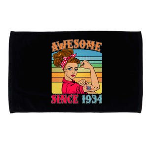 Awesome Since 1934 90th Birthday Messy Bun Rosie The Riveter Microfiber Hand Towel