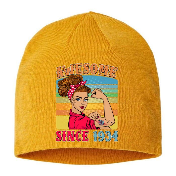 Awesome Since 1934 90th Birthday Messy Bun Rosie The Riveter Sustainable Beanie