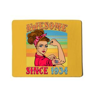 Awesome Since 1934 90th Birthday Messy Bun Rosie The Riveter Mousepad