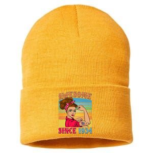 Awesome Since 1934 90th Birthday Messy Bun Rosie The Riveter Sustainable Knit Beanie