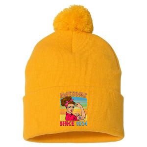 Awesome Since 1934 90th Birthday Messy Bun Rosie The Riveter Pom Pom 12in Knit Beanie