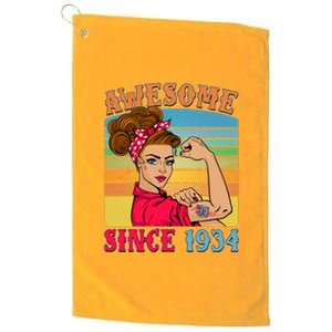 Awesome Since 1934 90th Birthday Messy Bun Rosie The Riveter Platinum Collection Golf Towel