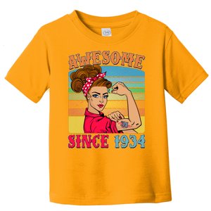 Awesome Since 1934 90th Birthday Messy Bun Rosie The Riveter Toddler T-Shirt