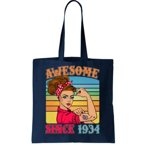 Awesome Since 1934 90th Birthday Messy Bun Rosie The Riveter Tote Bag